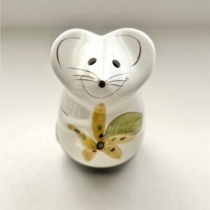 Ceramic Mouse Parmesan Shaker Hand Painted Floral White Black 5 Inch